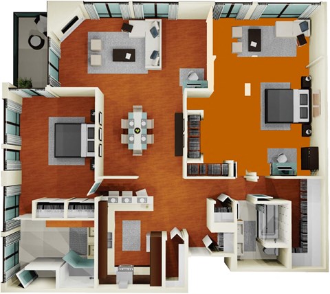 Floor plan for 2 beds, 2 baths, 1820 sqft